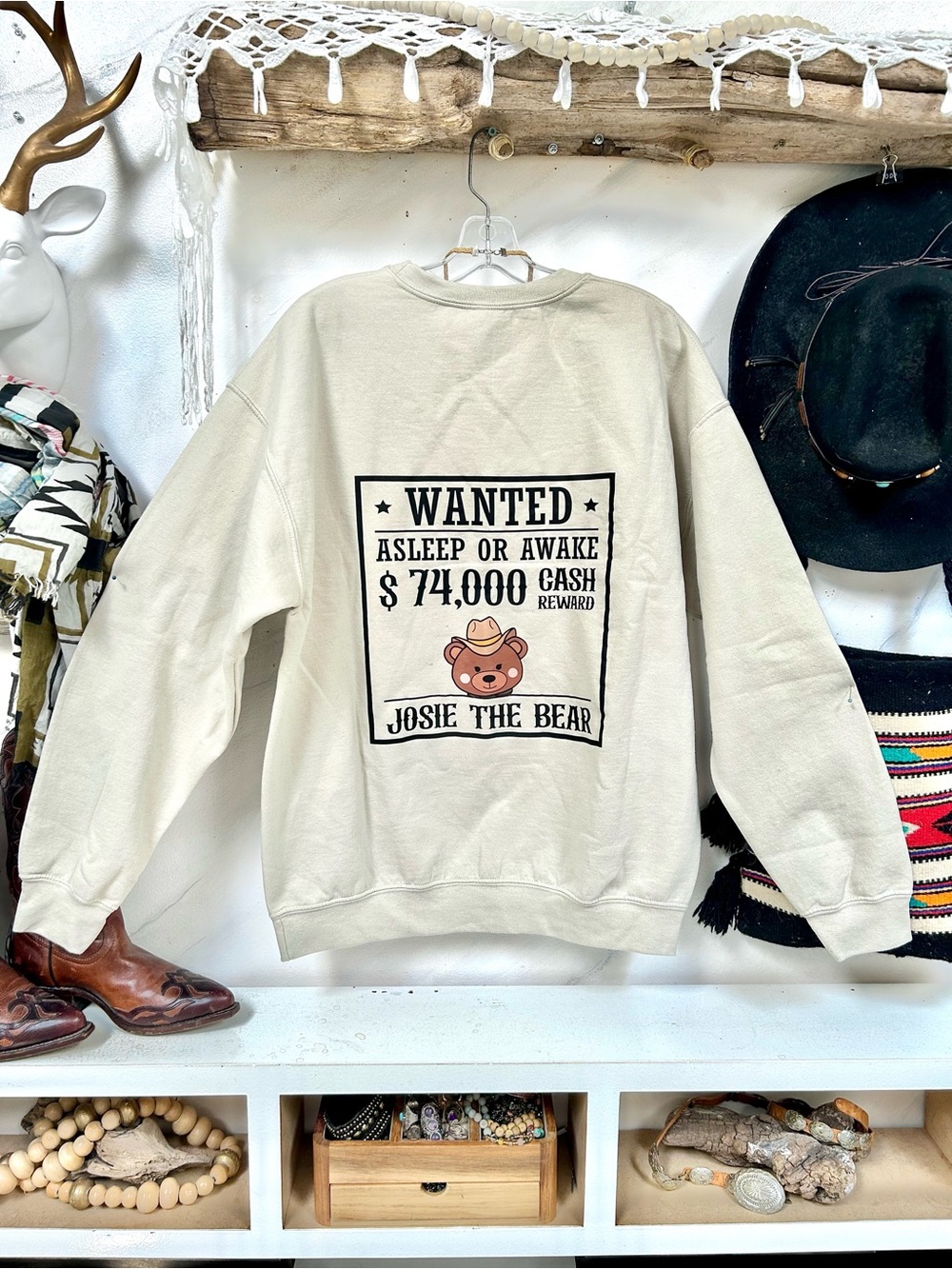 Western TEDDY BEAR Oversized boho sweatshirt southwestern farmhouse country Vibe